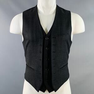 JOHN VARVATOS Size 38 Black Grey Plaid Wool Layered Vest